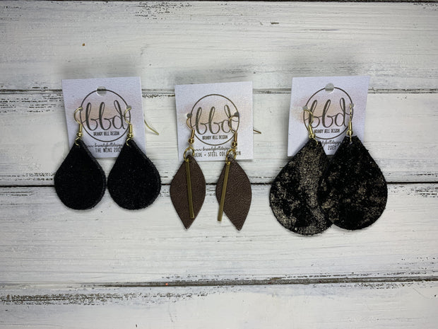 JEAN -  Leather Earrings  ||   <BR> SHIMMER COPPER, <BR> DISTRESSED BROWN