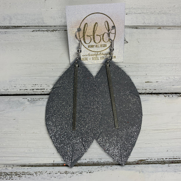 "RAISE THE BAR" <br> *3 SIZES AVAILABLE! <br> SUEDE + STEEL COLLECTION ||  Leather Earrings || <BR> SHIMMER GRAY *Choose size & bar finish!*