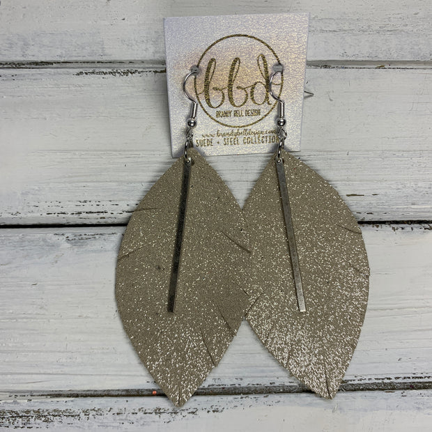 "RAISE THE BAR" <br> *3 SIZES AVAILABLE! <br> SUEDE + STEEL COLLECTION ||  Leather Earrings || <BR> SHIMMER CHAMPAGNE *Choose size & bar finish!*