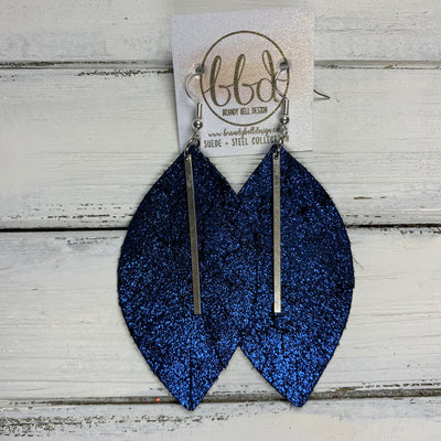 "RAISE THE BAR" <br> *3 SIZES AVAILABLE! <br> SUEDE + STEEL COLLECTION ||  Leather Earrings || <BR> SHIMMER BLUE *Choose size & bar finish!*