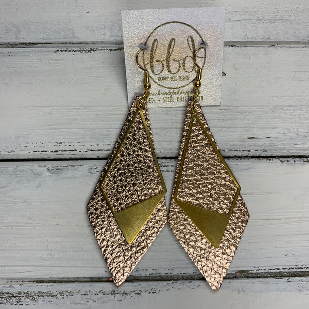 SUEDE + STEEL *Limited Edition* COLLECTION || Leather Earrings ||<BR> GOLD BRASS TRIANGLE, <BR> METALLIC ROSE GOLD