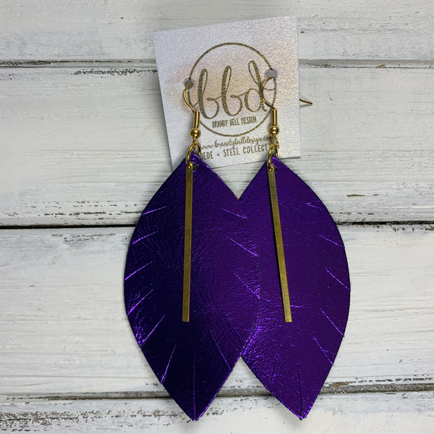 "RAISE THE BAR" <br> *3 SIZES AVAILABLE! <br> SUEDE + STEEL COLLECTION ||  Leather Earrings || <BR>  METALLIC PURPLE SMOOTH *Choose size & bar finish!*