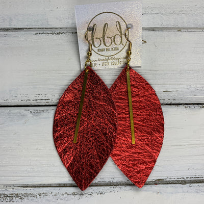 "RAISE THE BAR" <br> *3 SIZES AVAILABLE! <br> SUEDE + STEEL COLLECTION ||  Leather Earrings || <BR>  METALLIC RED PEBBLED *Choose size & bar finish!*
