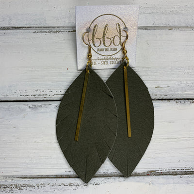 "RAISE THE BAR" <br> *3 SIZES AVAILABLE! <br> SUEDE + STEEL COLLECTION ||  Leather Earrings || <BR>  MATTE OLIVE GREEN *Choose size & bar finish!*