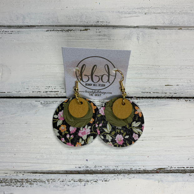 GRAY - Leather Earrings  ||    <BR> MATTE MUSTARD, <BR>OLIVE WESTERN FLORAL,  <BR> MINI PINK FLORAL ON BLACK