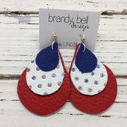 LINDSEY - Leather Earrings  ||  MATTE COBALT BLUE, WHITE WITH HOLOGRAPHIC SILVER DOTS, MATTE RED