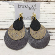 LINDSEY - Leather Earrings  ||  MATTE BLACK, IVORY STINGRAY DOTS, PEARLIZED GUN METAL GRAY