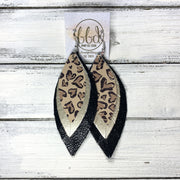 INDIA - Leather Earrings   ||  <BR> ANIMAL PRINT HEARTS (FAUX LEATHER),  <BR> METALLIC CHAMPAGNE SMOOTH, <BR> BLACK WITH GLOSS DOTS