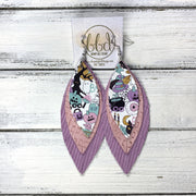 INDIA - Leather Earrings   ||  <BR> BOO-TIFUL HALLOWEEN (FAUX LEATHER),  <BR> PINK PANAMA WEAVE, <BR> LILAC TEXTURE STRIPES