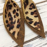 ALLIE -  Leather Earrings  || LEOPARD PRINT, DISTRESSED PEARLIZED BROWN WITH GOLD ACCENTS