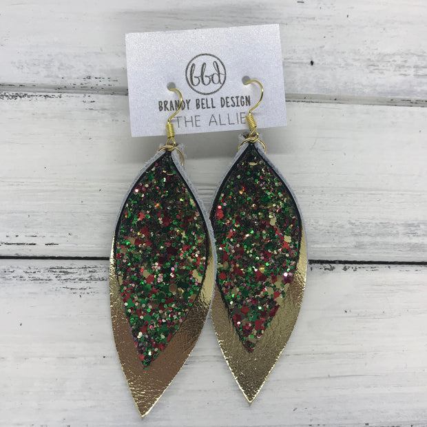 ALLIE -  Leather Earrings  || CHRISTMAS GLITTER (NOT REAL LEATHER), METALLIC GOLD