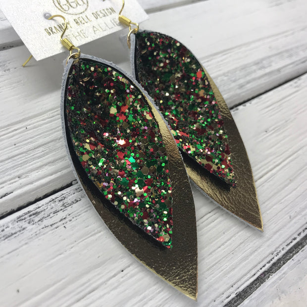 ALLIE -  Leather Earrings  || CHRISTMAS GLITTER (NOT REAL LEATHER), METALLIC GOLD