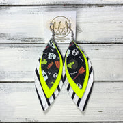 INDIA - Leather Earrings   ||  <BR> HALLOWEEN BREW,  <BR> NEON YELLOW, <BR> BLACK & WHITE STRIPE