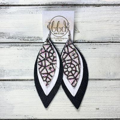 INDIA - Leather Earrings   ||  <BR> SPIDER WEB CHUNKY GLITTER (FAUX LEATHER),  <BR>MATTE WHITE, <BR> MATTE BLACK