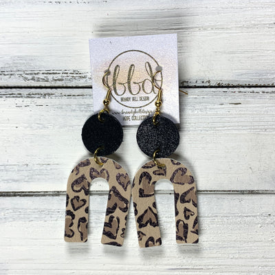 HOPE - Leather Earrings  ||   SHIMMER BLACK, <BR> ANIMAL PRINT HEARTS (FAUX LEATHER)