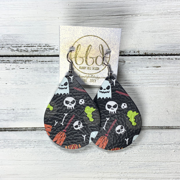 ZOEY (3 sizes available!) -  Leather Earrings  ||   BROOMS, GHOST & SKULLS