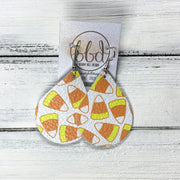ZOEY (3 sizes available!) -  Leather Earrings  ||   CANDY CORN ON WHITE