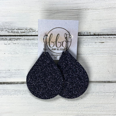 ZOEY (3 sizes available!) -  Leather Earrings  ||   *NAVY FINE GLITTER (ON CORK)