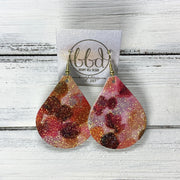 ZOEY (3 sizes available!) -  Leather Earrings  ||   RED & ORANGE TINY BALLOONS GLITTER (ON CORK)