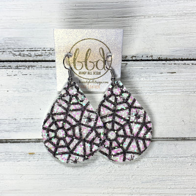 ZOEY (3 sizes available!) -  Leather Earrings  ||  SPIDER WEBS ON CHUNK GLITTER (FAUX LEATHER)