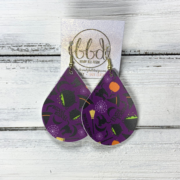 ZOEY (3 sizes available!) -  Leather Earrings  ||  HALLOWEEN PRINT ON PURPLE (FAUX LEATHER)