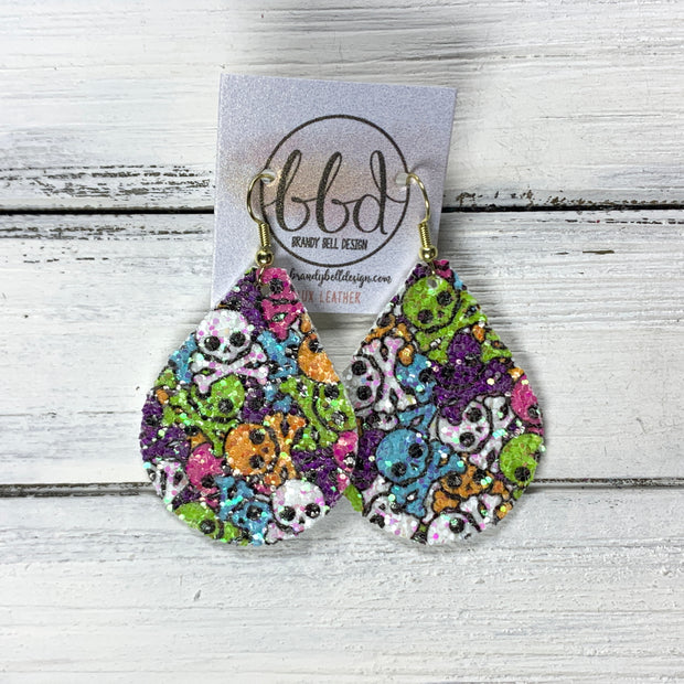 ZOEY (3 sizes available!) -  Leather Earrings  ||   GLITTER SUGAR SKULLS (FAUX LEATHER)