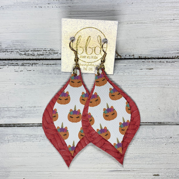 EVE - Leather Earrings  || <BR> UNICORN PUMPKINS (FAUX LEATHER), <BR> SALMON BRAIDED