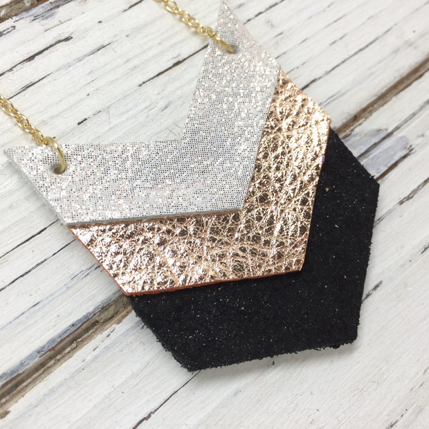 EMERSON - Leather Necklace  ||  SHIMMER ROSE GOLD, METALLIC ROSE GOLD, SHIMMER BLACK
