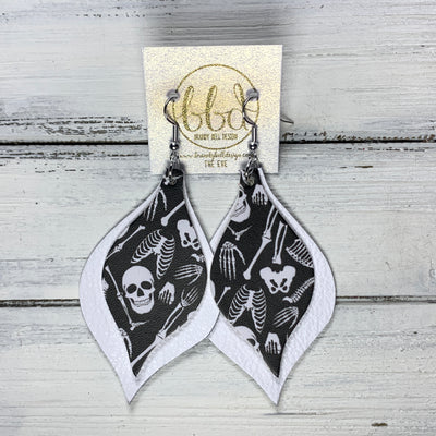EVE - Leather Earrings  || <BR> SKELETON BONES (FAUX LEATHER), <BR> MATTE WHITE
