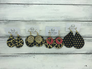 TRIXIE - Leather Earrings  ||    <BR> GOLD TRIANGLE, <BR> MATTE CORAL PINK,  <BR> BLACK WITH GOLD ACCENTS