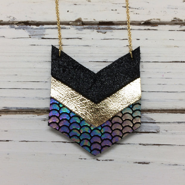 EMERSON - Leather Necklace  ||  SHIMMER BLACK, METALLIC GOLD, METALLIC MERMAID ANTIQUE BLUE/GREEN/PINK