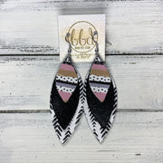 DOROTHY - Leather Earrings  ||  <BR> PINK & WHITE POLKADOT STRIPES (FAUX LEATHER), <BR> SHIMMER BLACK, <BR> BLACK & WHITE PRINT