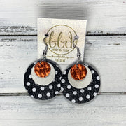 GRAY - Leather Earrings  ||    <BR> METALLIC ORANGE COBRA, <BR> PEARL WHITE,  <BR> BLACK WITH WHITE POLKADOTS