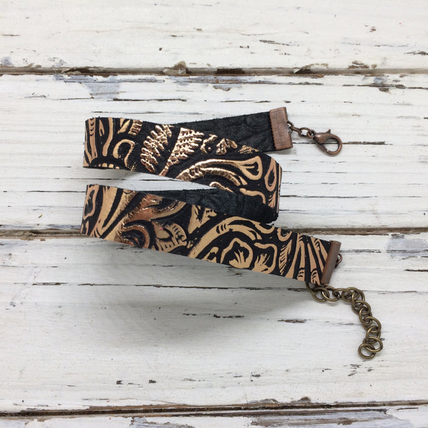 ANGEL - WRAP BRACELET / CHOKER NECKLACE - handmade by Brandy Bell Design ||  BLACK WITH METALLIC COPPER FLORAL