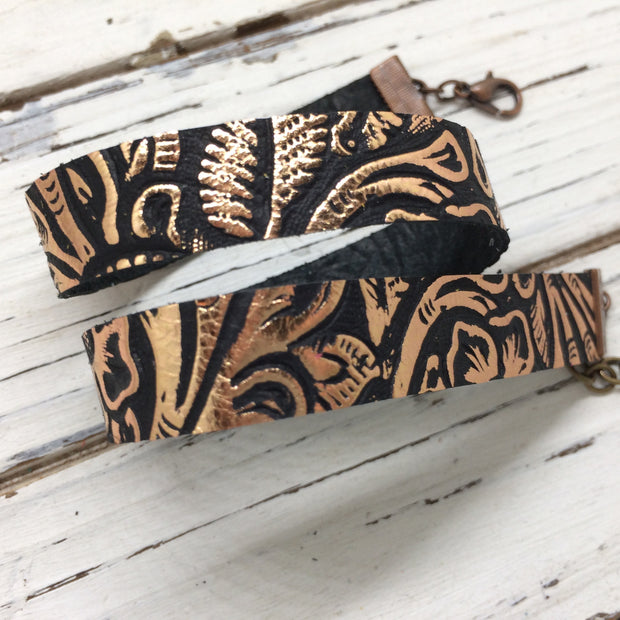 ANGEL - WRAP BRACELET / CHOKER NECKLACE - handmade by Brandy Bell Design ||  BLACK WITH METALLIC COPPER FLORAL