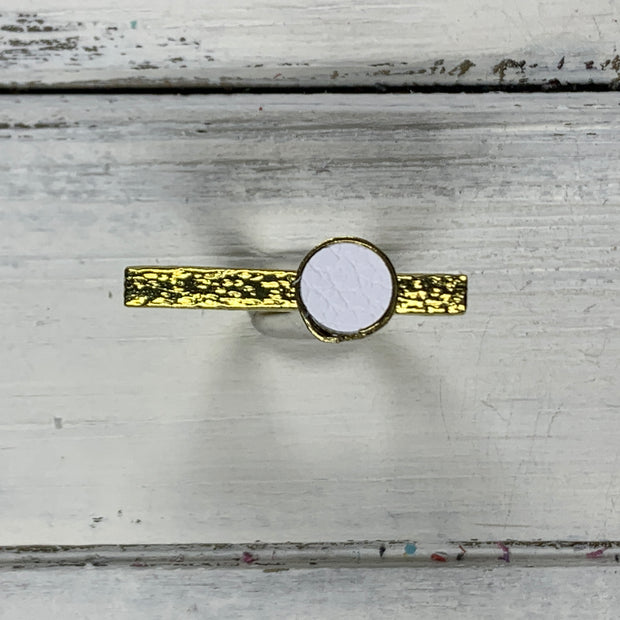 SUEDE + STEEL *Limited Edition* COLLECTION ||  <br> Adjustable Raw Brass Bar Ring ||  GOLD  w/ MATTE WHITE