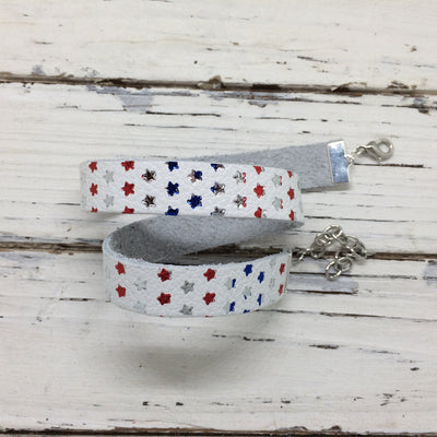 ANGEL - WRAP BRACELET / CHOKER NECKLACE - handmade by Brandy Bell Design ||  WHITE WITH METALLIC RED, BLUE & SILVER STARS