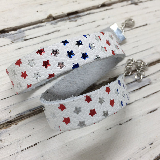 ANGEL - WRAP BRACELET / CHOKER NECKLACE - handmade by Brandy Bell Design ||  WHITE WITH METALLIC RED, BLUE & SILVER STARS