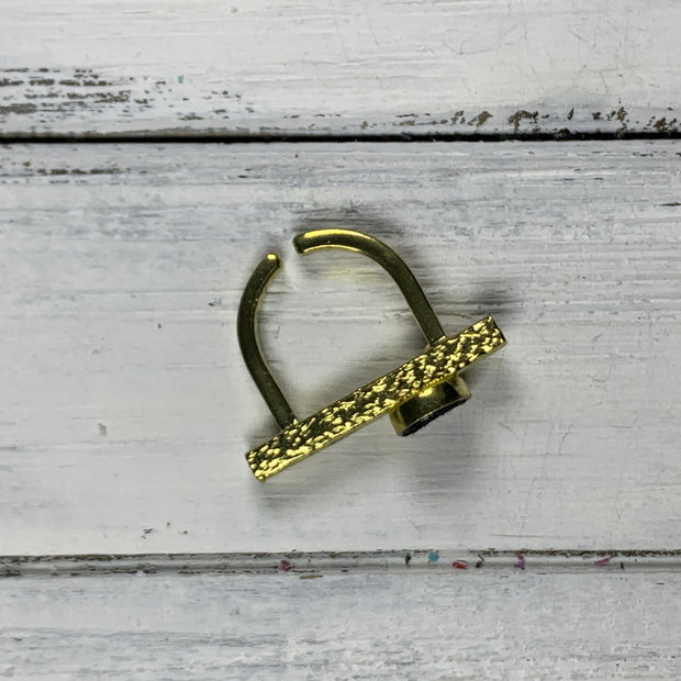 SUEDE + STEEL *Limited Edition* COLLECTION ||  <br> Adjustable Raw Brass Bar Ring ||  GOLD  w/ SHIMMER BLACK