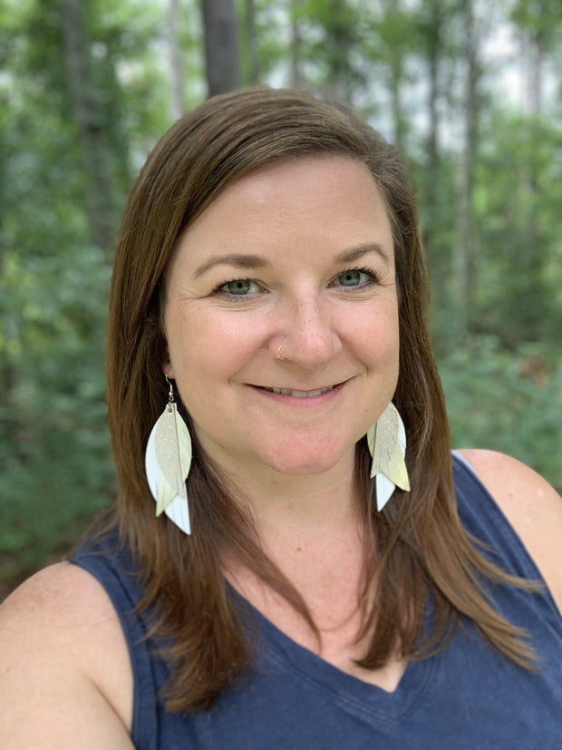 ANDY -  Leather Earrings  ||   <BR> PETITE RED & BLACK BUFFALO PLAID, <BR> SHIMMER GREEN, <BR> BLACK QUILTED