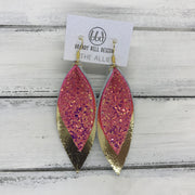 ALLIE -  Leather Earrings  || RASPBERRY FIZZ GLITTER (FAUX LEATHER), <BR> METALLIC GOLD SMOOTH