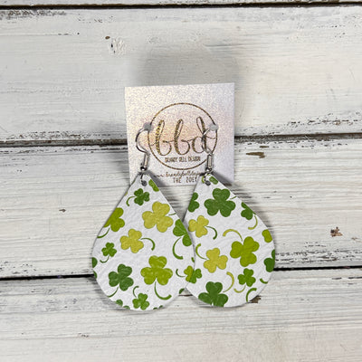 ZOEY (3 sizes available!) -  Leather Earrings  ||  SHAMROCKS ON WHITE