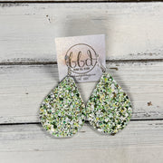 ZOEY (3 sizes available!) -  Leather Earrings  ||  SHAMROCKS GLITTER ON CORK