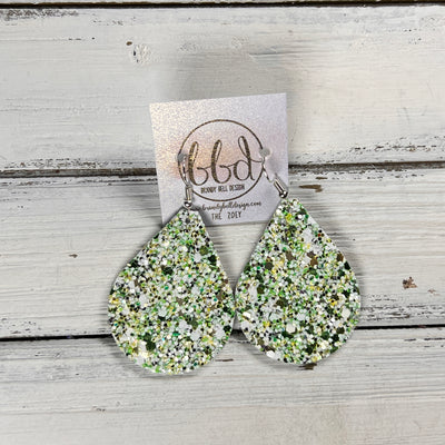 ZOEY (3 sizes available!) -  Leather Earrings  ||  SHAMROCKS GLITTER ON CORK