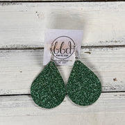 ZOEY (3 sizes available!) -  Leather Earrings  ||  FINE GREEN GLITTER ON CORK