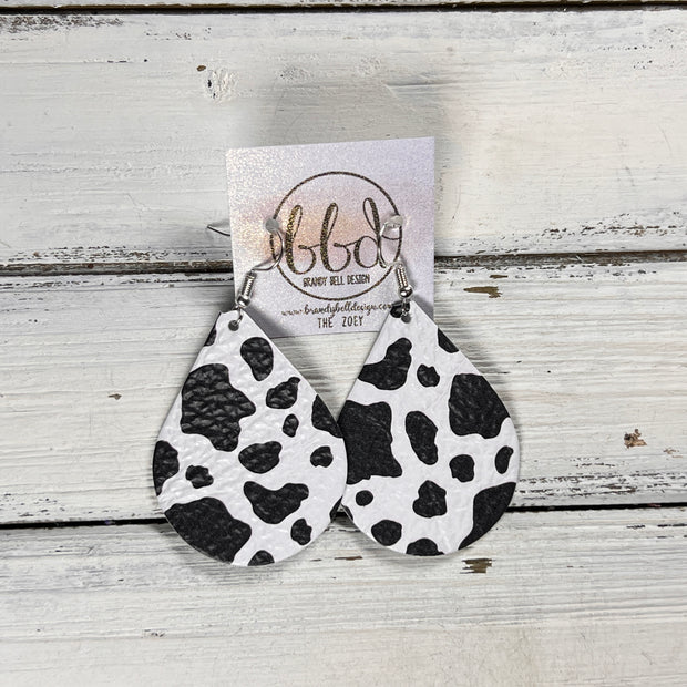 ZOEY (3 sizes available!) -  Leather Earrings  ||  COW PRINT