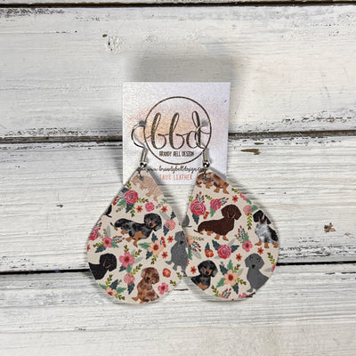 ZOEY (3 sizes available!) -  Leather Earrings  ||  DACHSHUND FLORAL (FAUX LEATHER)