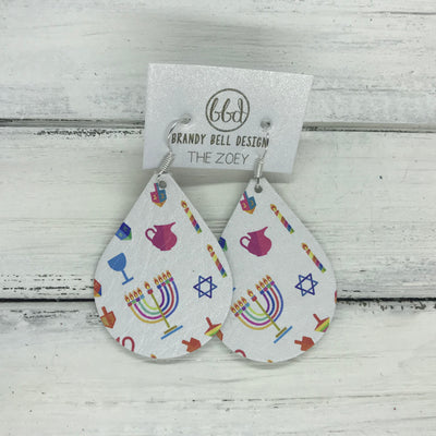 ZOEY (3 sizes available!) -  Leather Earrings  ||  HANUKKAH PRINT ON WHITE