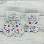 ZOEY (3 sizes available!) -  Leather Earrings  ||  HANUKKAH PRINT ON WHITE