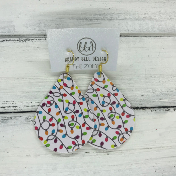 ZOEY (3 sizes available!) -  Leather Earrings  ||  CHRISTMAS LIGHTS ON WHITE (FAUX LEATHER)